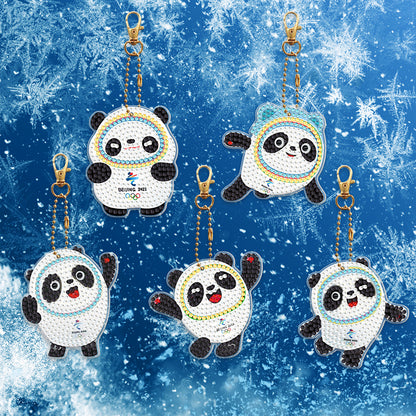 5pcs 5D Panda Diamond Painting Keychain Keyring DIY Mosaic Rhinestone Gift