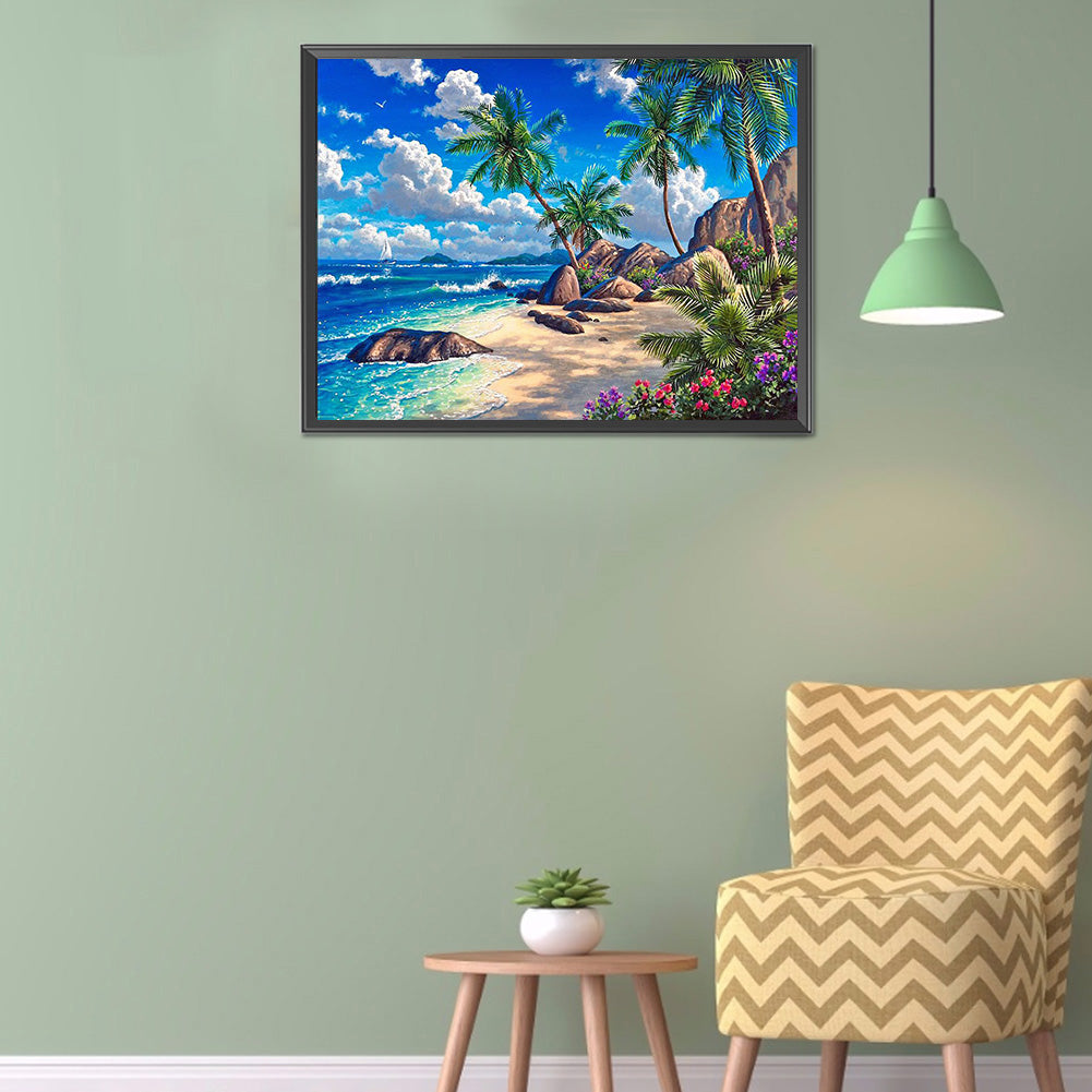 Beach Coconut - Full Square Drill Diamond Painting 40*30CM