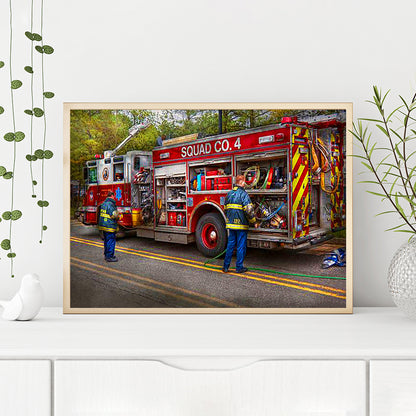 Fire Truck - Full Round Drill Diamond Painting 40*30CM