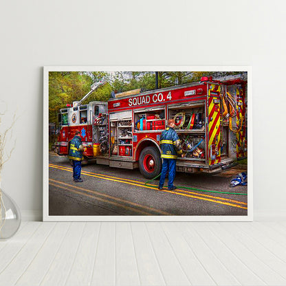 Fire Truck - Full Round Drill Diamond Painting 40*30CM