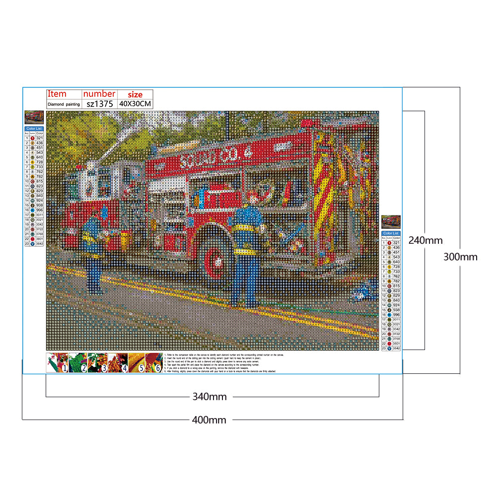 Fire Truck - Full Round Drill Diamond Painting 40*30CM