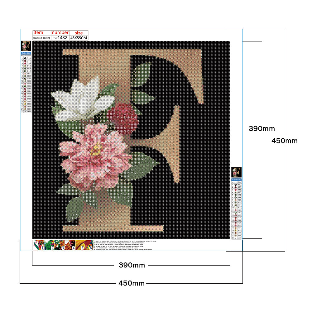 Flowers Letter - Full Round Drill Diamond Painting 45*45CM