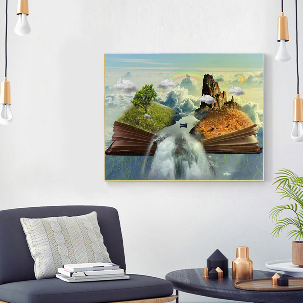 Waterfall Landscape - Full Round Drill Diamond Painting 50*40CM