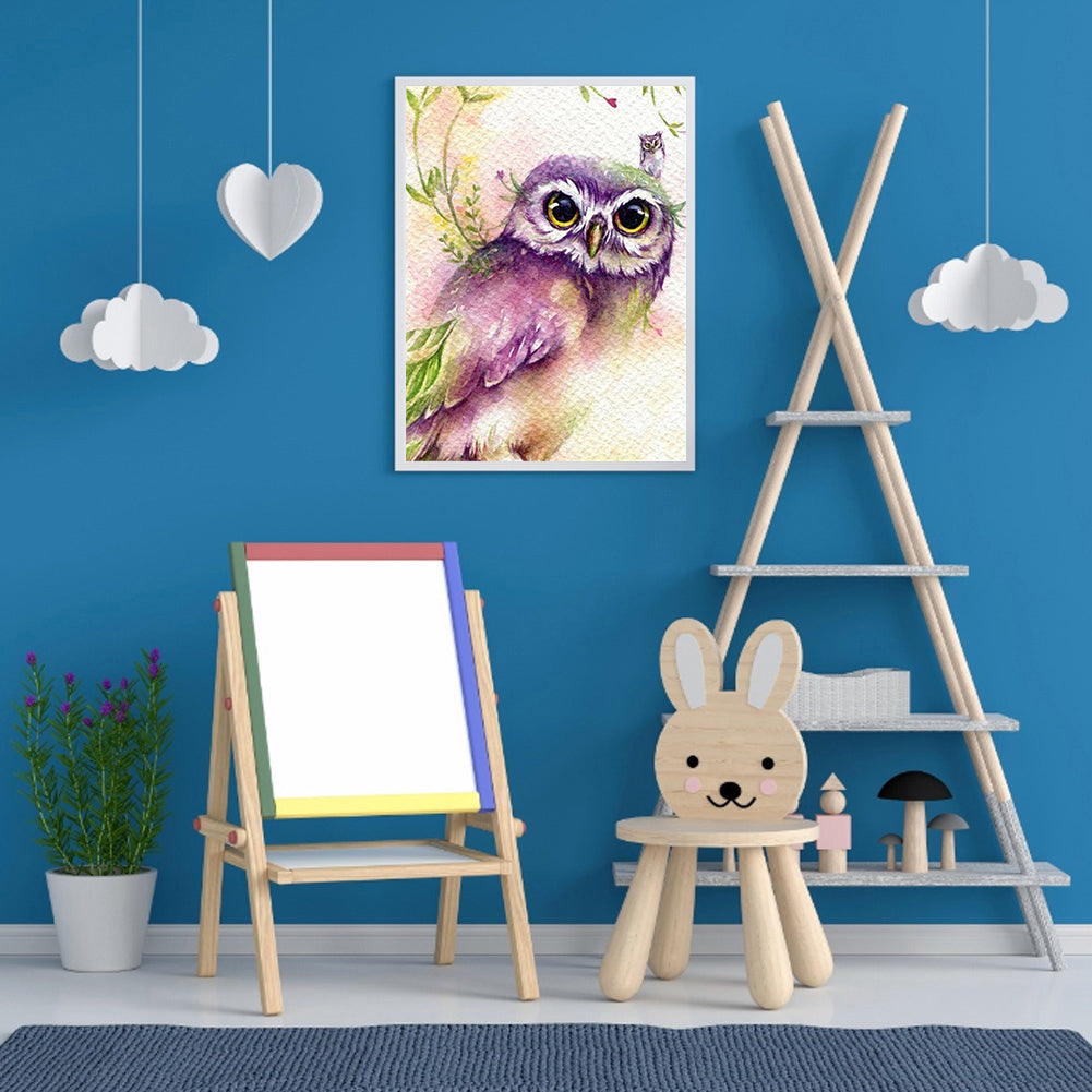 Purple Owl - Full Round Drill Diamond Painting 30*40CM