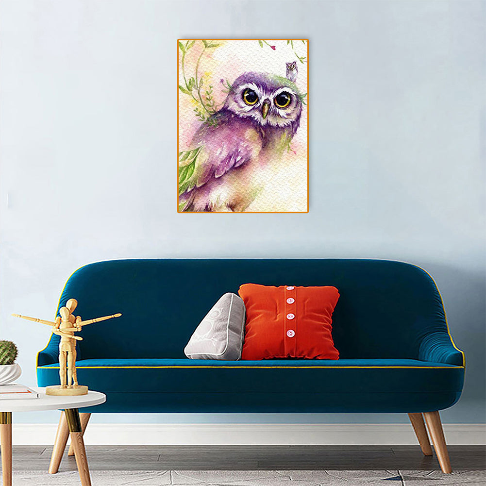 Purple Owl - Full Round Drill Diamond Painting 30*40CM