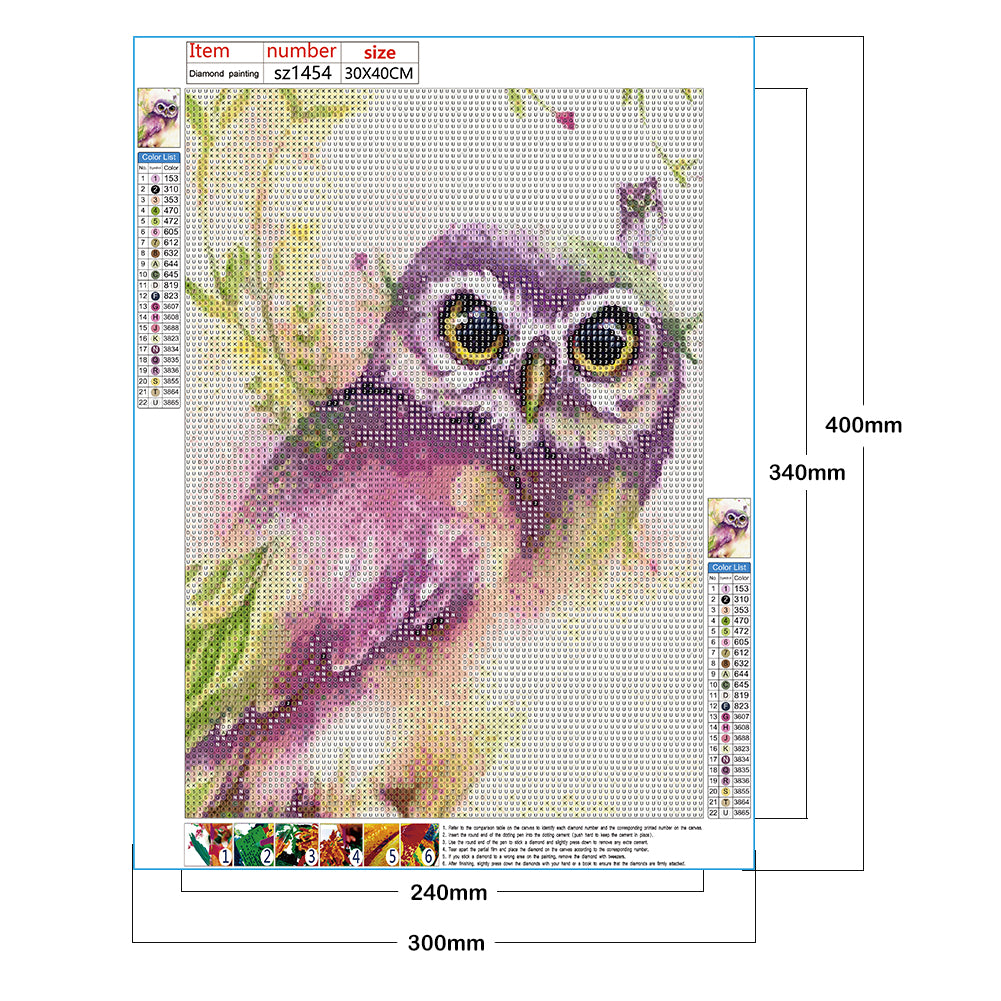 Purple Owl - Full Round Drill Diamond Painting 30*40CM