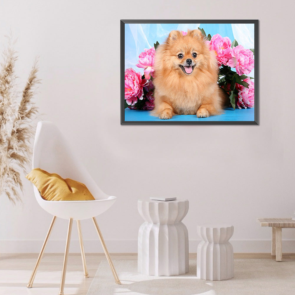 Flower Dog - Full Square Drill Diamond Painting 40*30CM