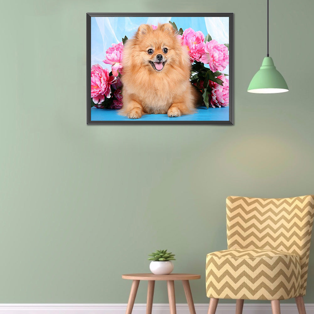 Flower Dog - Full Square Drill Diamond Painting 40*30CM