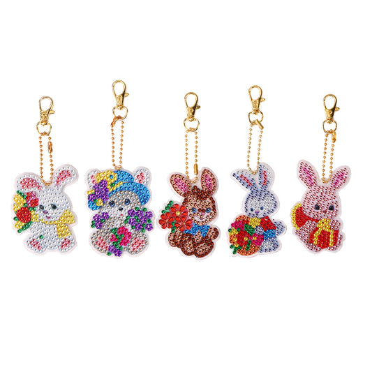 5pcs/set DIY Easter Egg Diamond Painting Keychain Crystal Drill Keyring