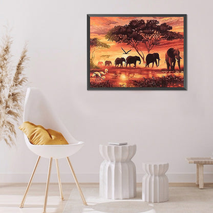 Elephant Herd - Full Round Drill Diamond Painting 40*30CM