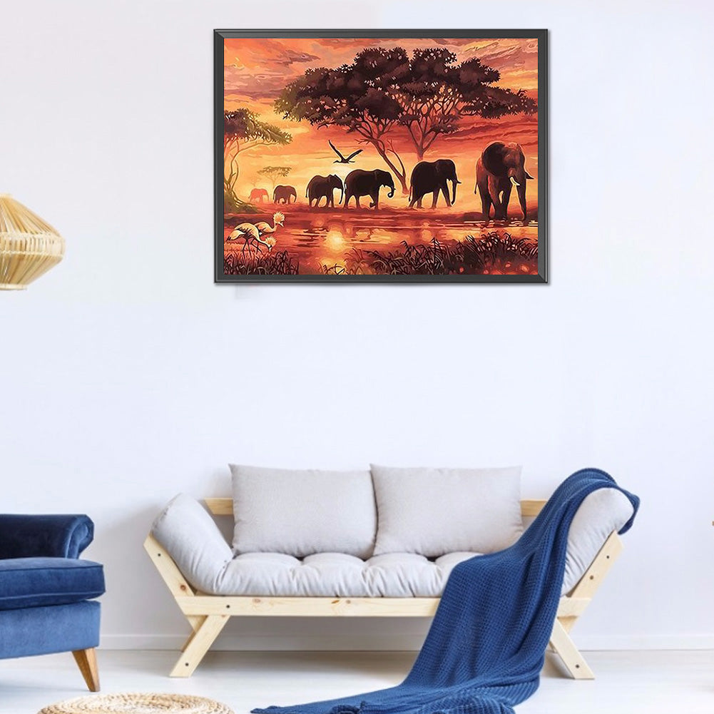 Elephant Herd - Full Round Drill Diamond Painting 40*30CM