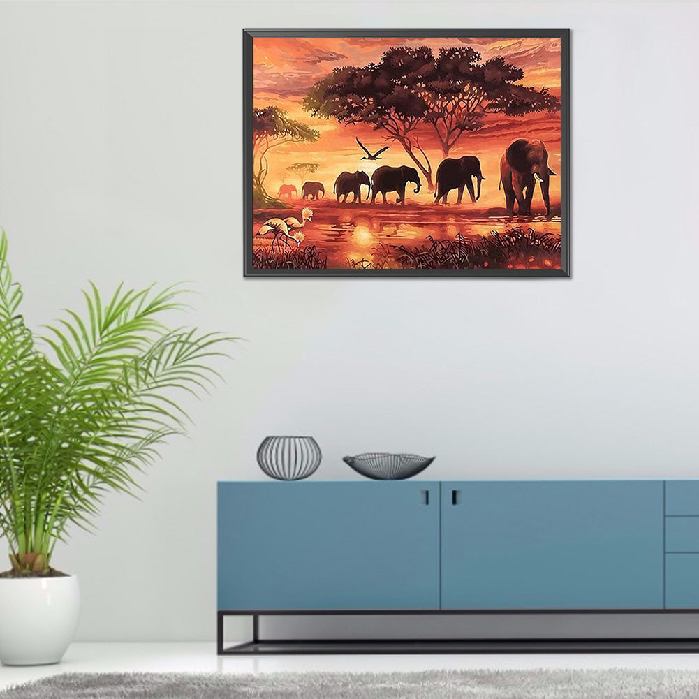 Elephant Herd - Full Round Drill Diamond Painting 40*30CM