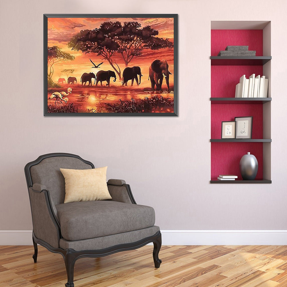 Elephant Herd - Full Round Drill Diamond Painting 40*30CM