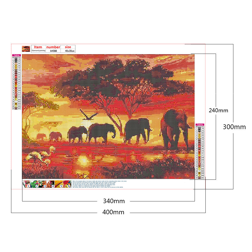 Elephant Herd - Full Round Drill Diamond Painting 40*30CM