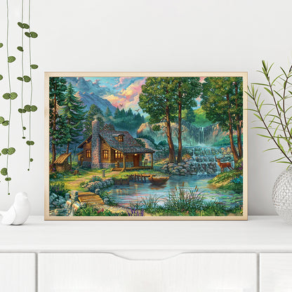 Riverside House - Full Round Drill Diamond Painting 40*30CM