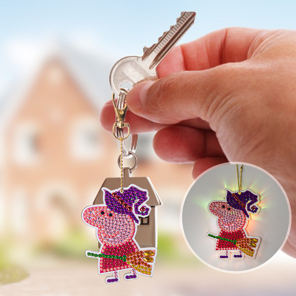 Cartoon Diamond Painting Keychain DIY Pat Luminous Key Ring Lighted Pendant