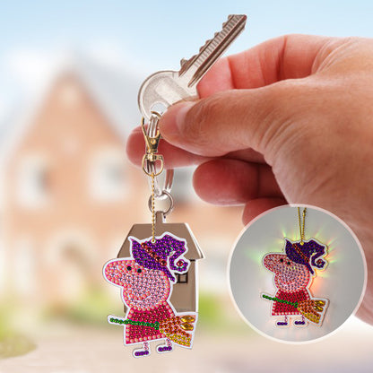 Cartoon Diamond Painting Keychain DIY Pat Luminous Key Ring Lighted Pendant
