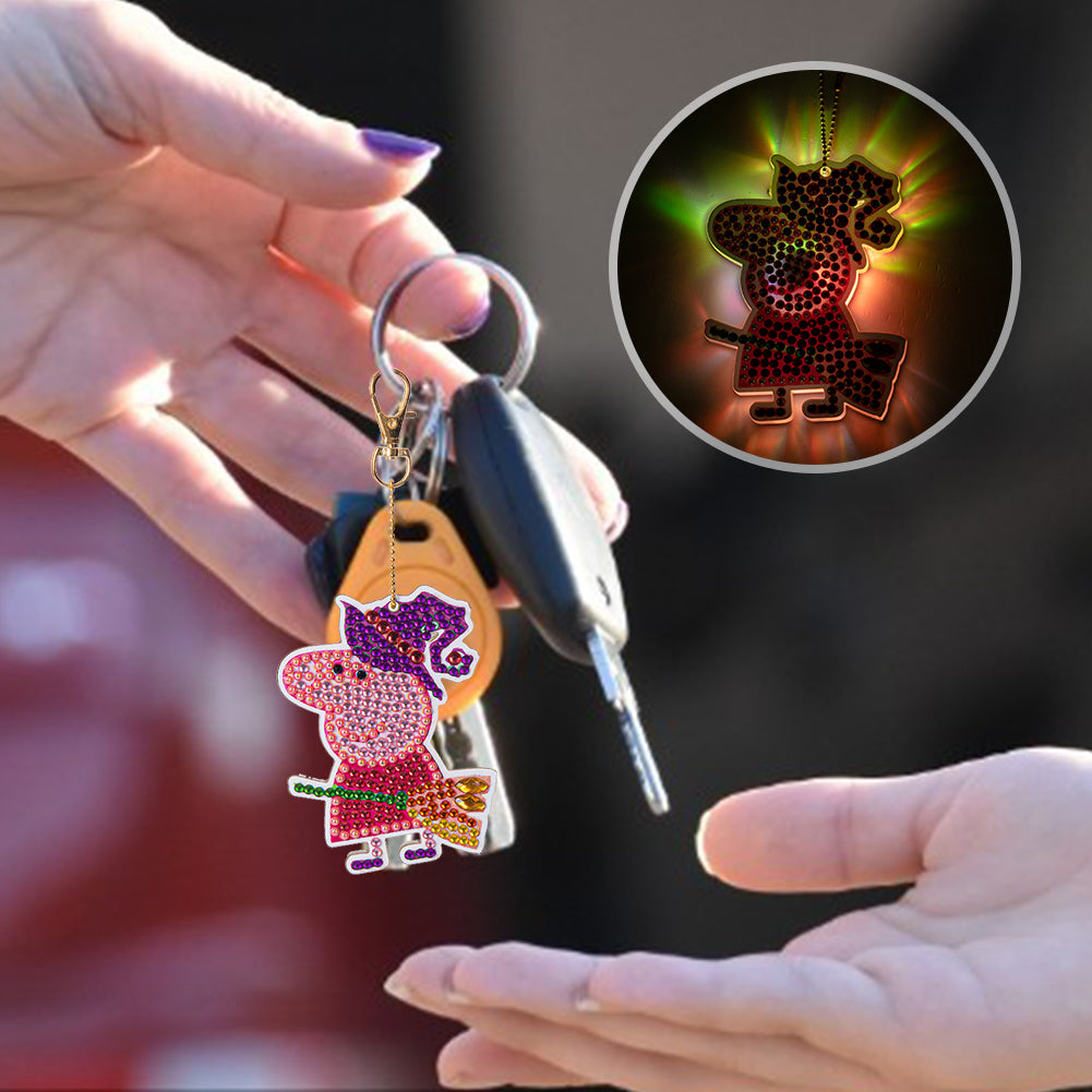 Cartoon Diamond Painting Keychain DIY Pat Luminous Key Ring Lighted Pendant