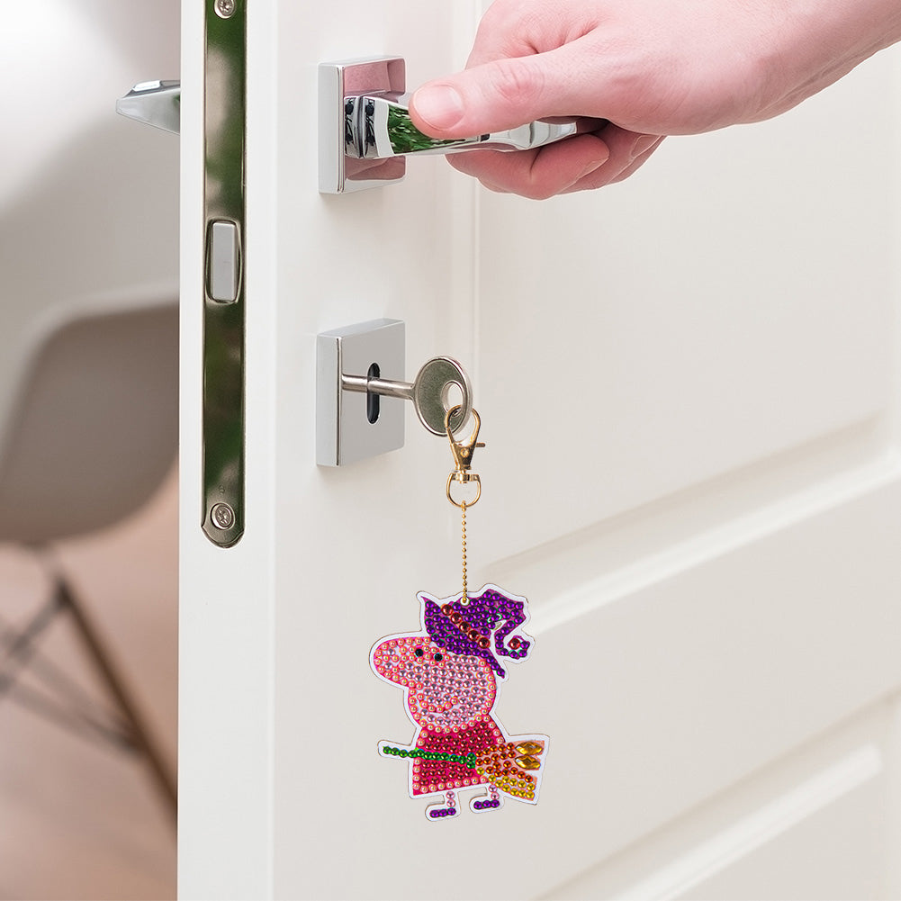 Cartoon Diamond Painting Keychain DIY Pat Luminous Key Ring Lighted Pendant