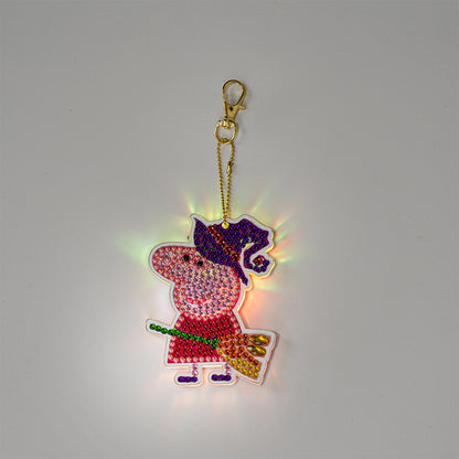 Cartoon Diamond Painting Keychain DIY Pat Luminous Key Ring Lighted Pendant