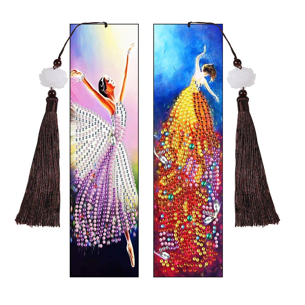 2pcs 5D DIY Diamond Painting Leather Bookmark Special-shaped Drill Tassel