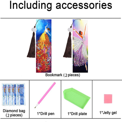 2pcs 5D DIY Diamond Painting Leather Bookmark Special-shaped Drill Tassel