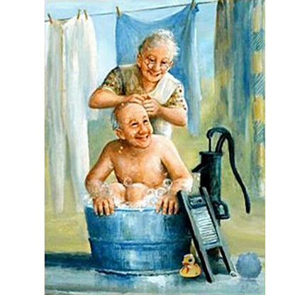 Elder Bathing - Full Square Drill Diamond Painting 30*40CM