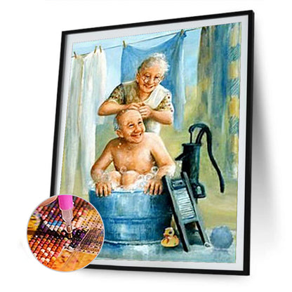 Elder Bathing - Full Square Drill Diamond Painting 30*40CM