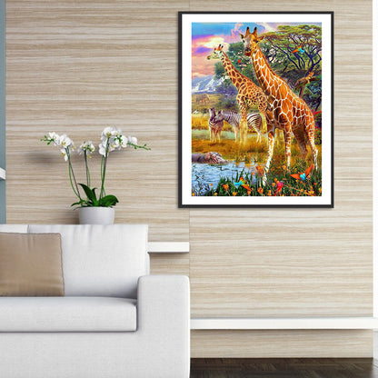 Giraffe Zebra - Full Round Drill Diamond Painting 30*40CM
