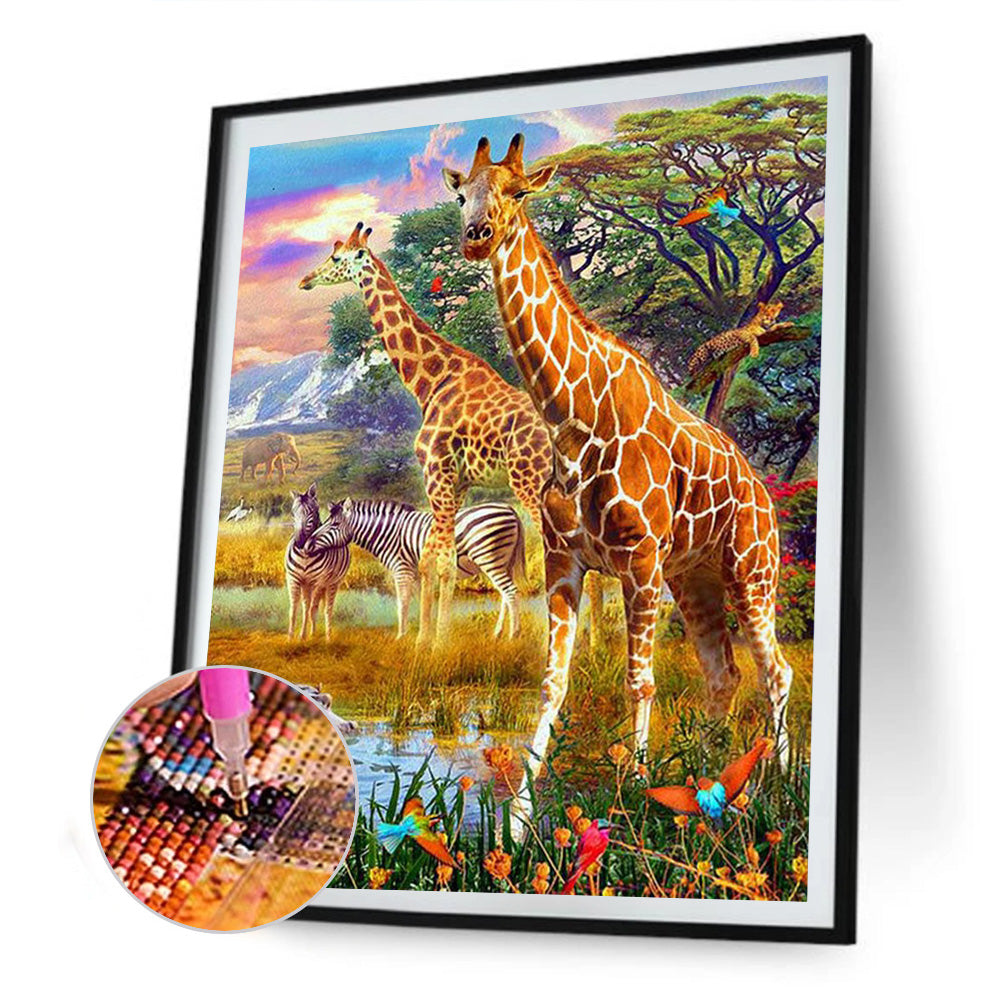 Giraffe Zebra - Full Round Drill Diamond Painting 30*40CM