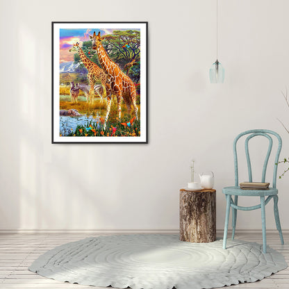 Giraffe Zebra - Full Round Drill Diamond Painting 30*40CM