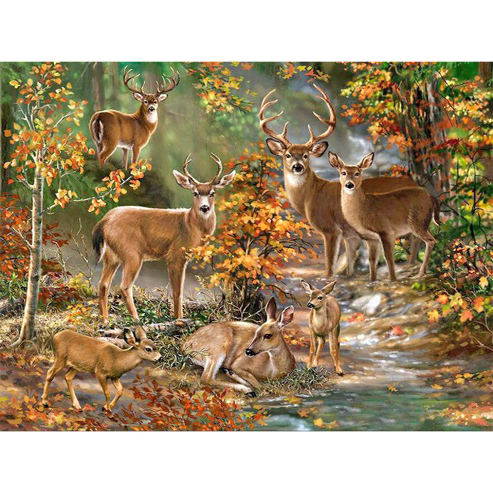 Forest Deers - Full Round Drill Diamond Painting 40*30CM