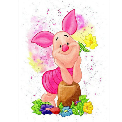 Flowers Pig - Full Round Drill Diamond Painting 30*40CM