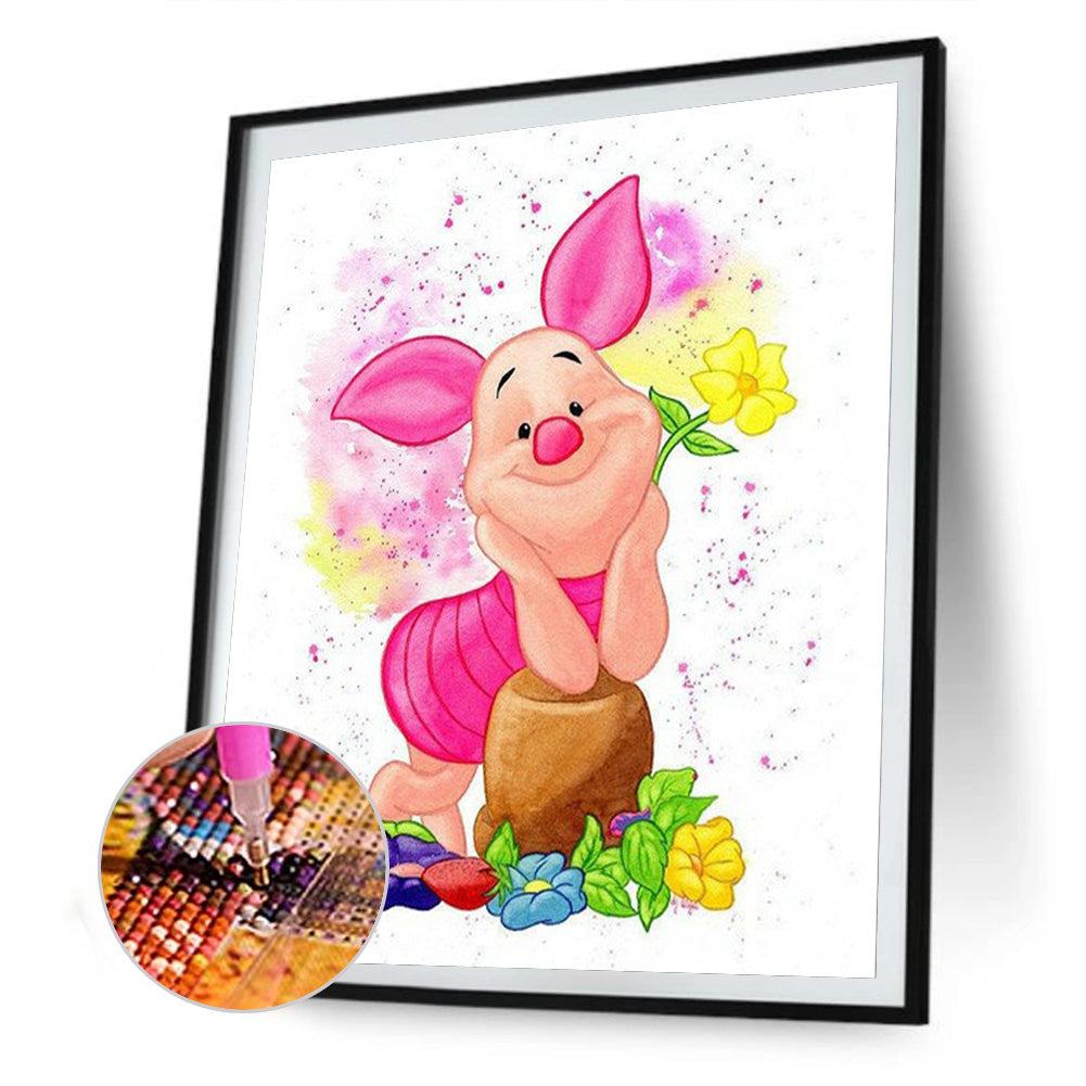 Flowers Pig - Full Round Drill Diamond Painting 30*40CM