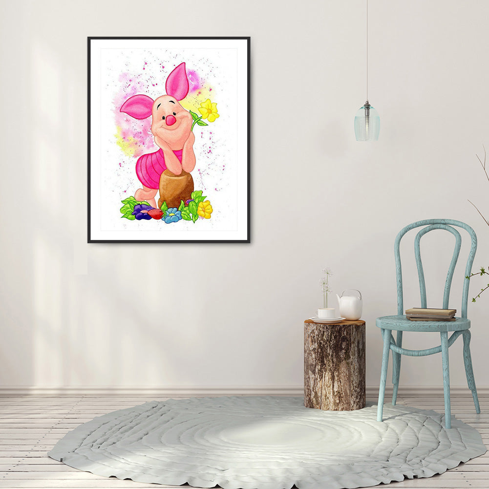 Flowers Pig - Full Round Drill Diamond Painting 30*40CM