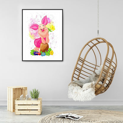 Flowers Pig - Full Round Drill Diamond Painting 30*40CM