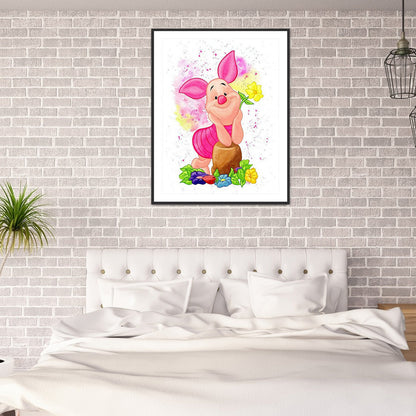 Flowers Pig - Full Round Drill Diamond Painting 30*40CM