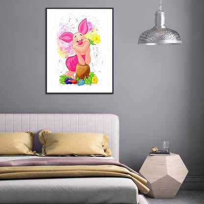 Flowers Pig - Full Round Drill Diamond Painting 30*40CM