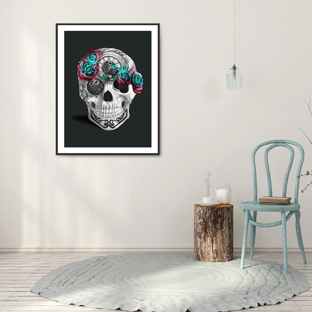 Flower Skull - Full Round Drill Diamond Painting 30*40CM