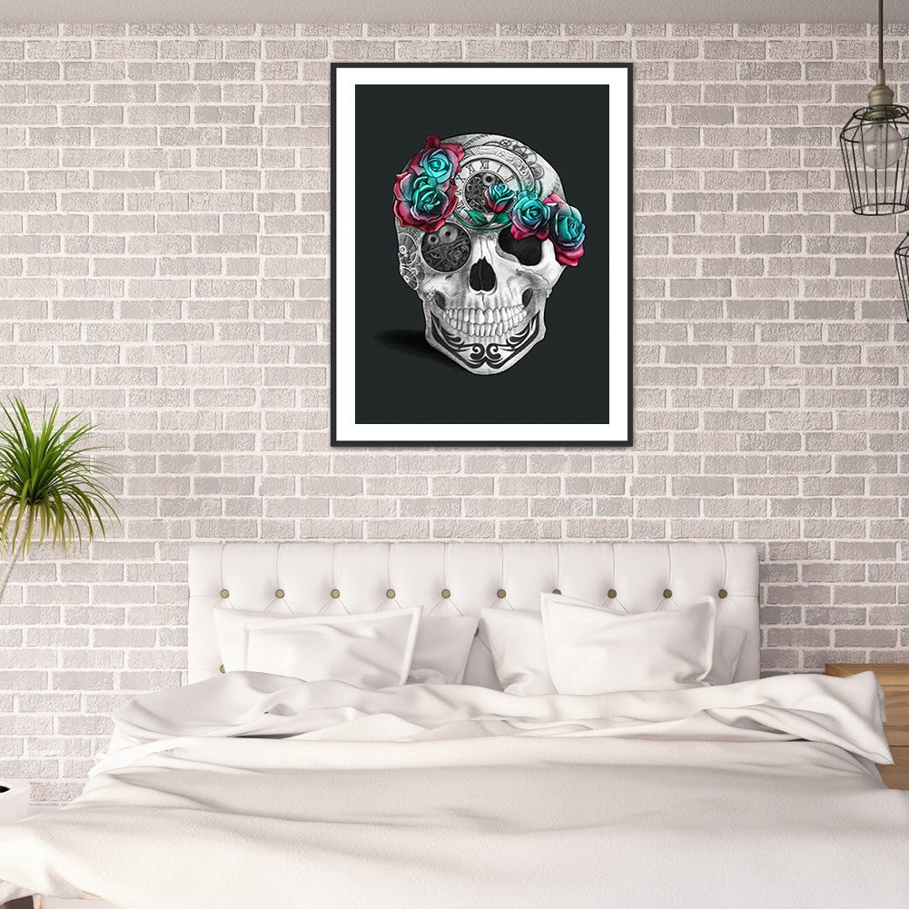 Flower Skull - Full Round Drill Diamond Painting 30*40CM