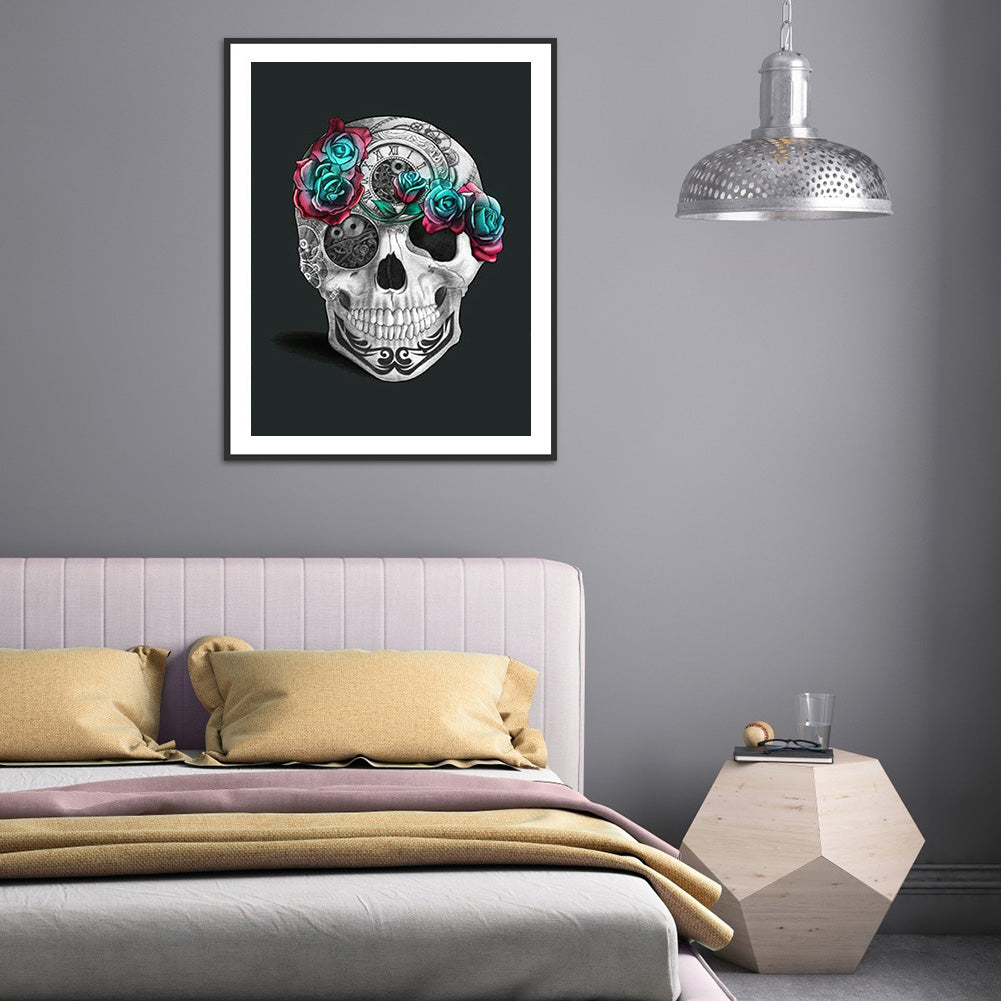 Flower Skull - Full Round Drill Diamond Painting 30*40CM