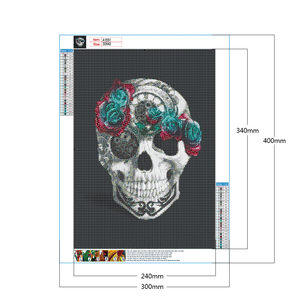 Flower Skull - Full Round Drill Diamond Painting 30*40CM