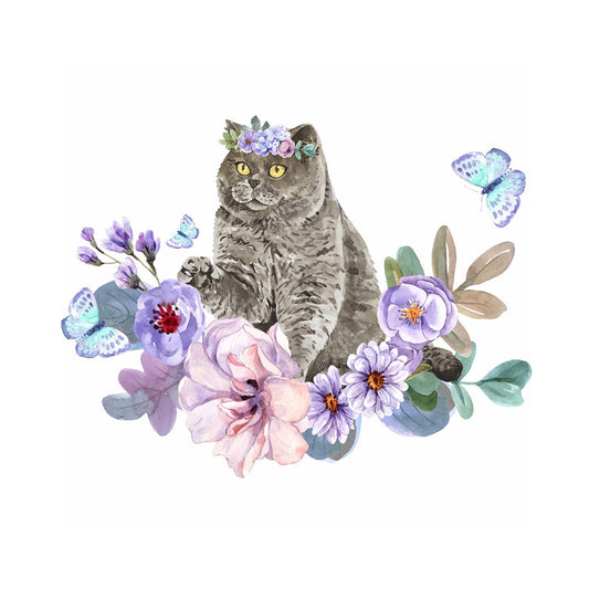 Flower Cat - Full Round Drill Diamond Painting 40*40CM