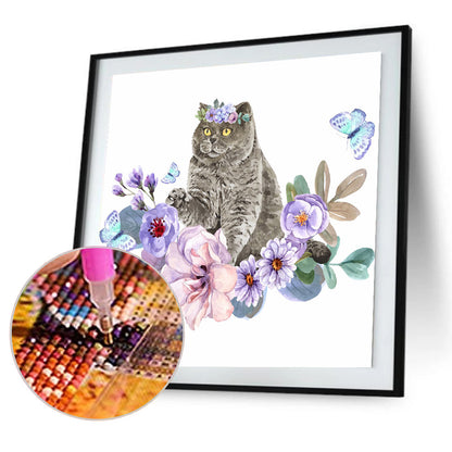 Flower Cat - Full Round Drill Diamond Painting 40*40CM