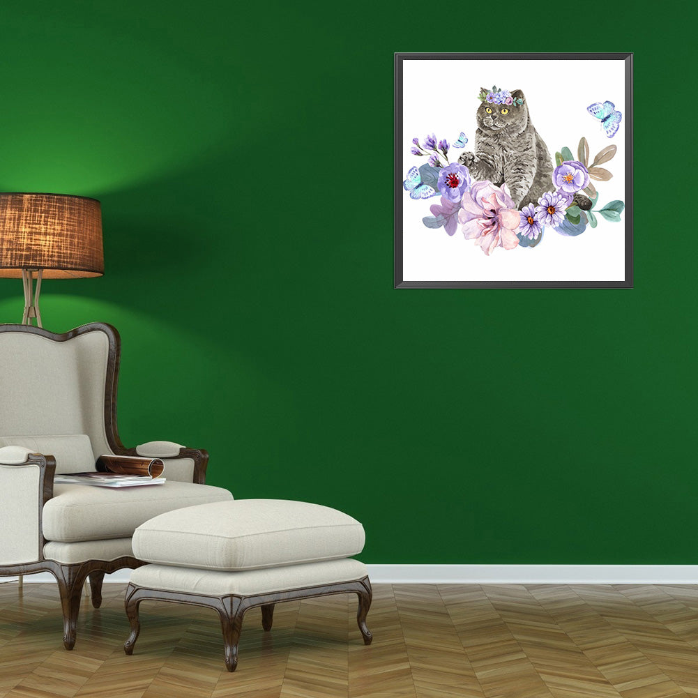 Flower Cat - Full Round Drill Diamond Painting 40*40CM