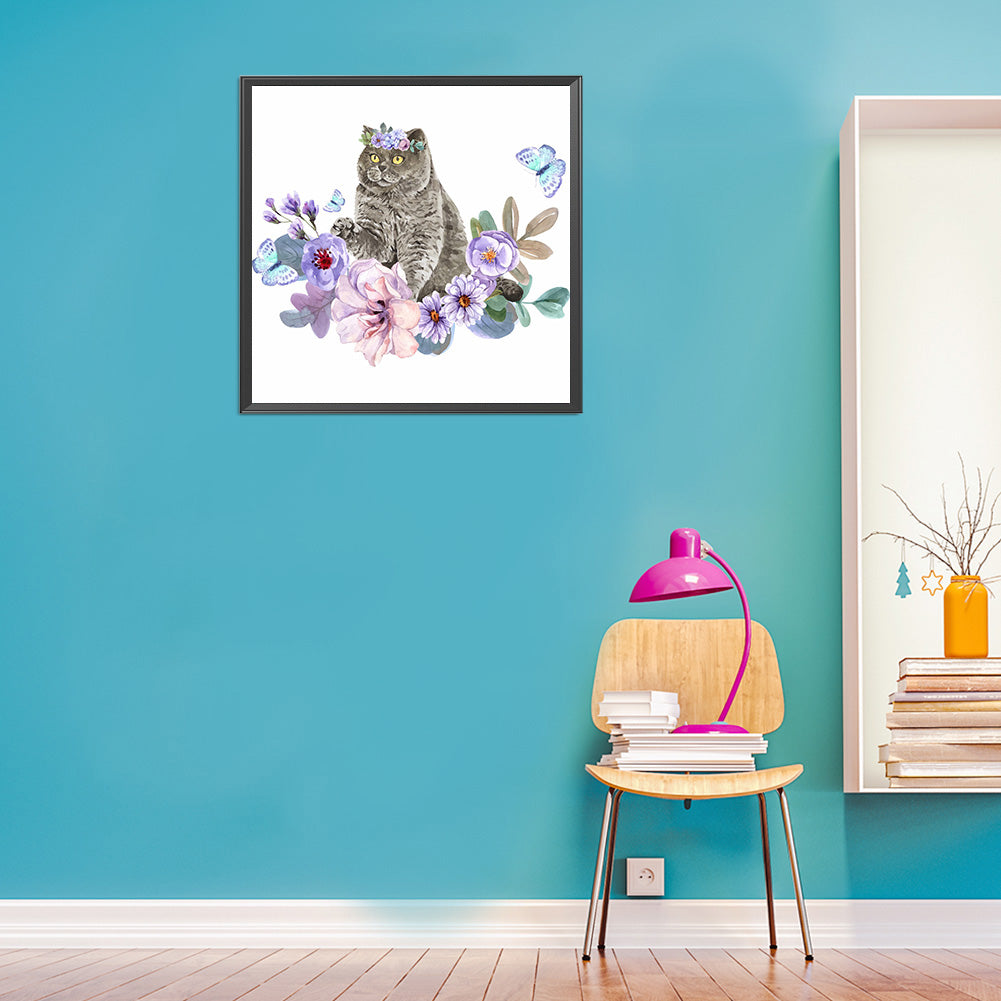 Flower Cat - Full Round Drill Diamond Painting 40*40CM