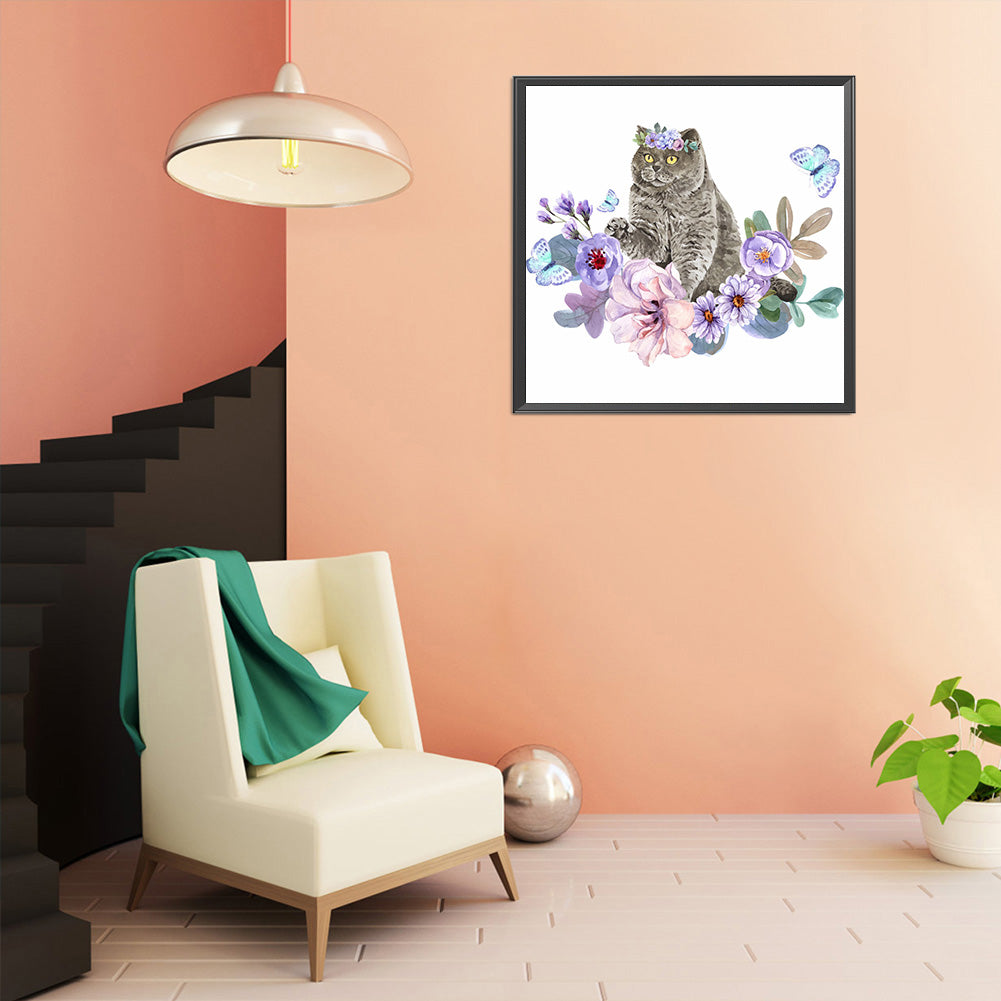 Flower Cat - Full Round Drill Diamond Painting 40*40CM