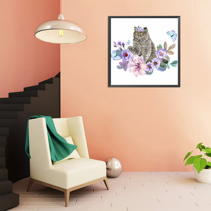 Flower Cat - Full Round Drill Diamond Painting 40*40CM