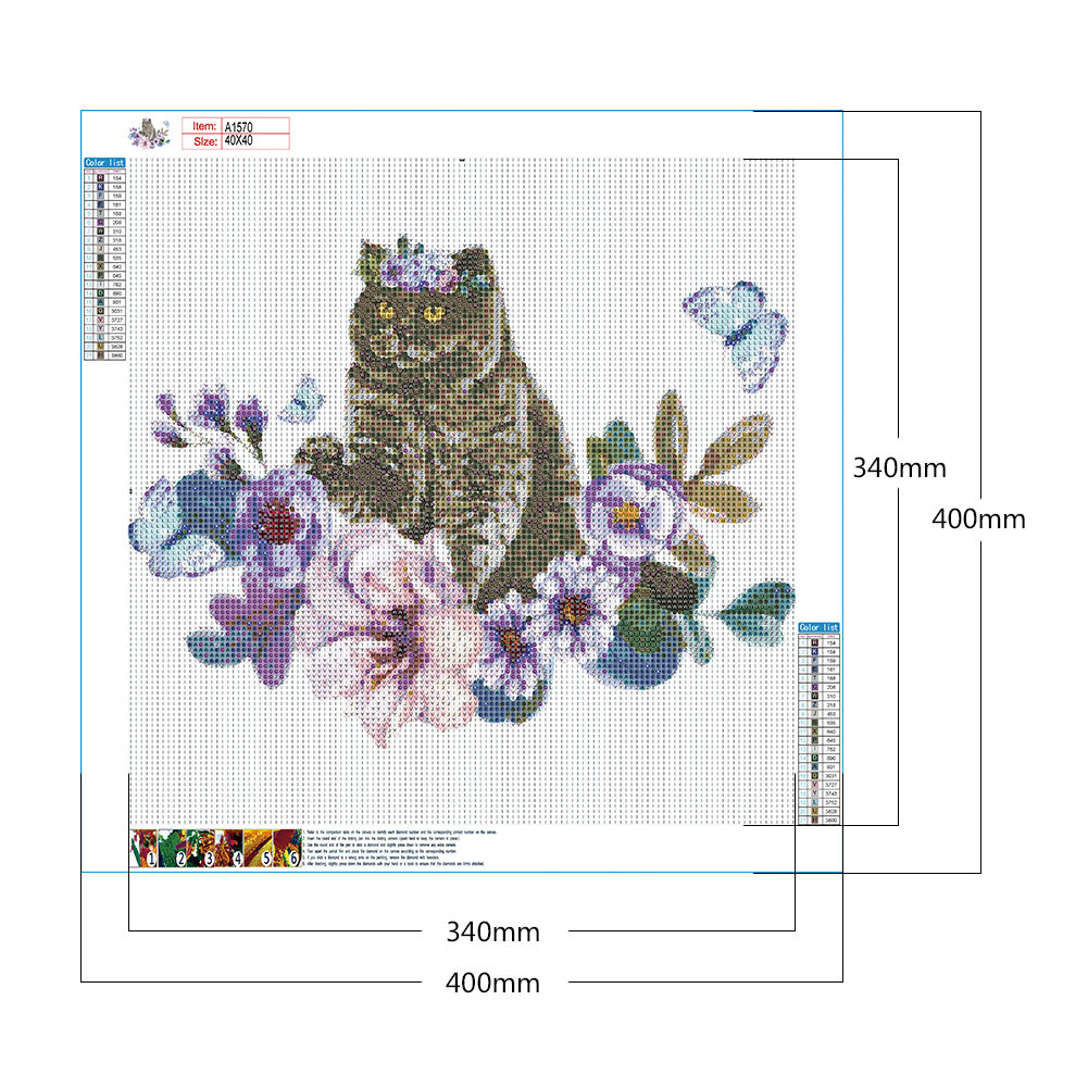 Flower Cat - Full Round Drill Diamond Painting 40*40CM