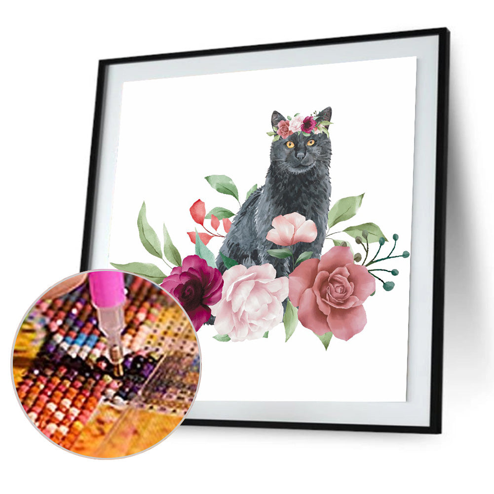 Flower Cat - Full Round Drill Diamond Painting 40*40CM